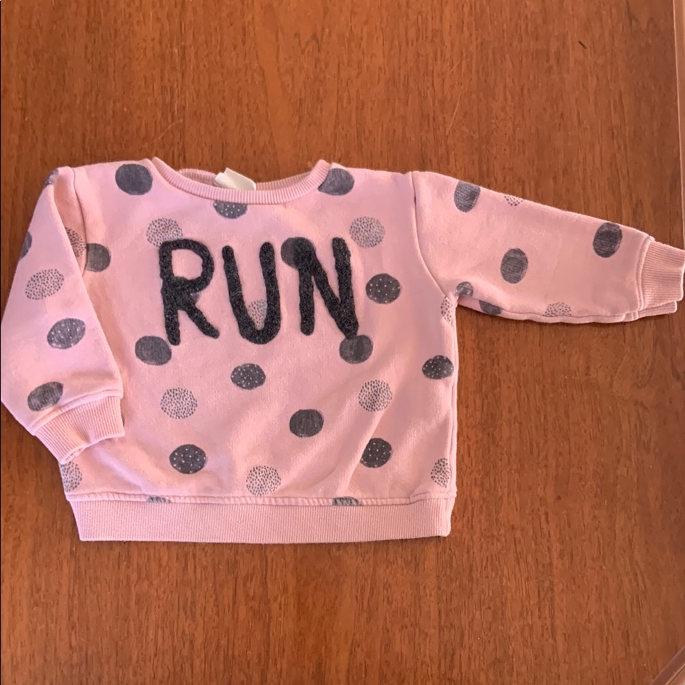 🫐3/$30 Zara Pink and Black Polka Dot Sweatshirt size 12-18m